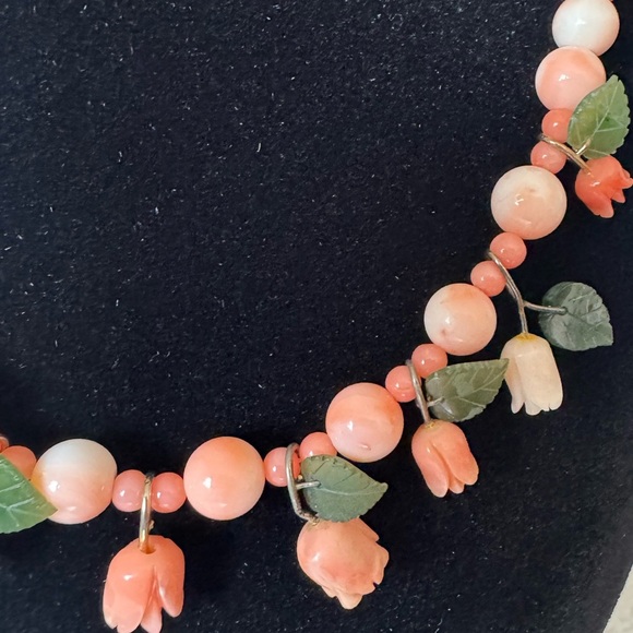 14K Gold Filled Angel Skin Coral Roses Hand Carved Necklace Museum Quality - Picture 3 of 14